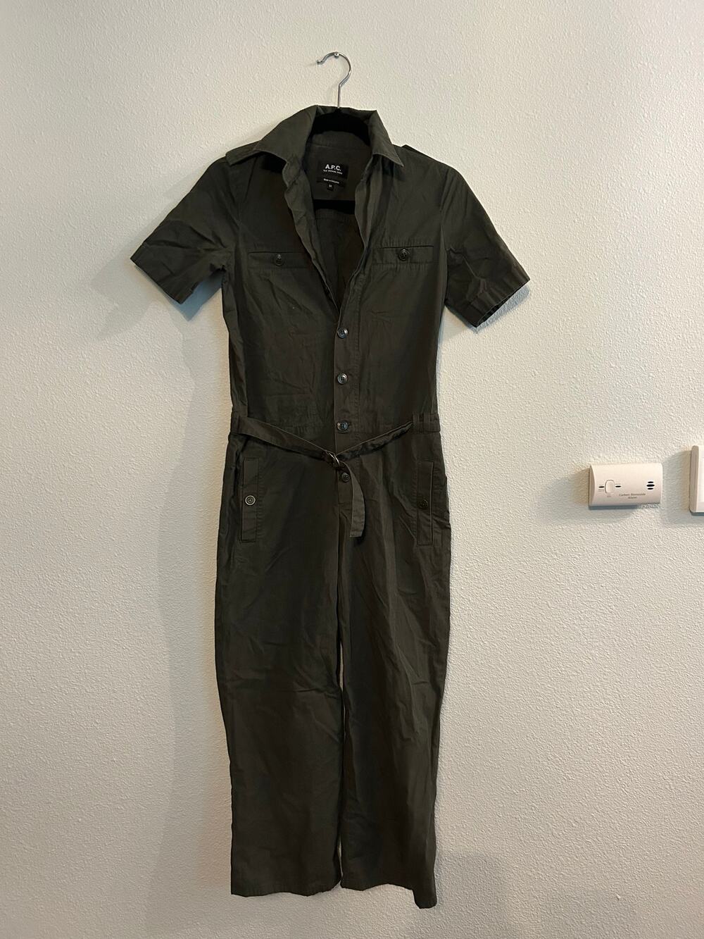 A.P.C. Rue Madame Paris Green 100% Cotton utility jumpsuit Frank sz 34/ US 2 XS
